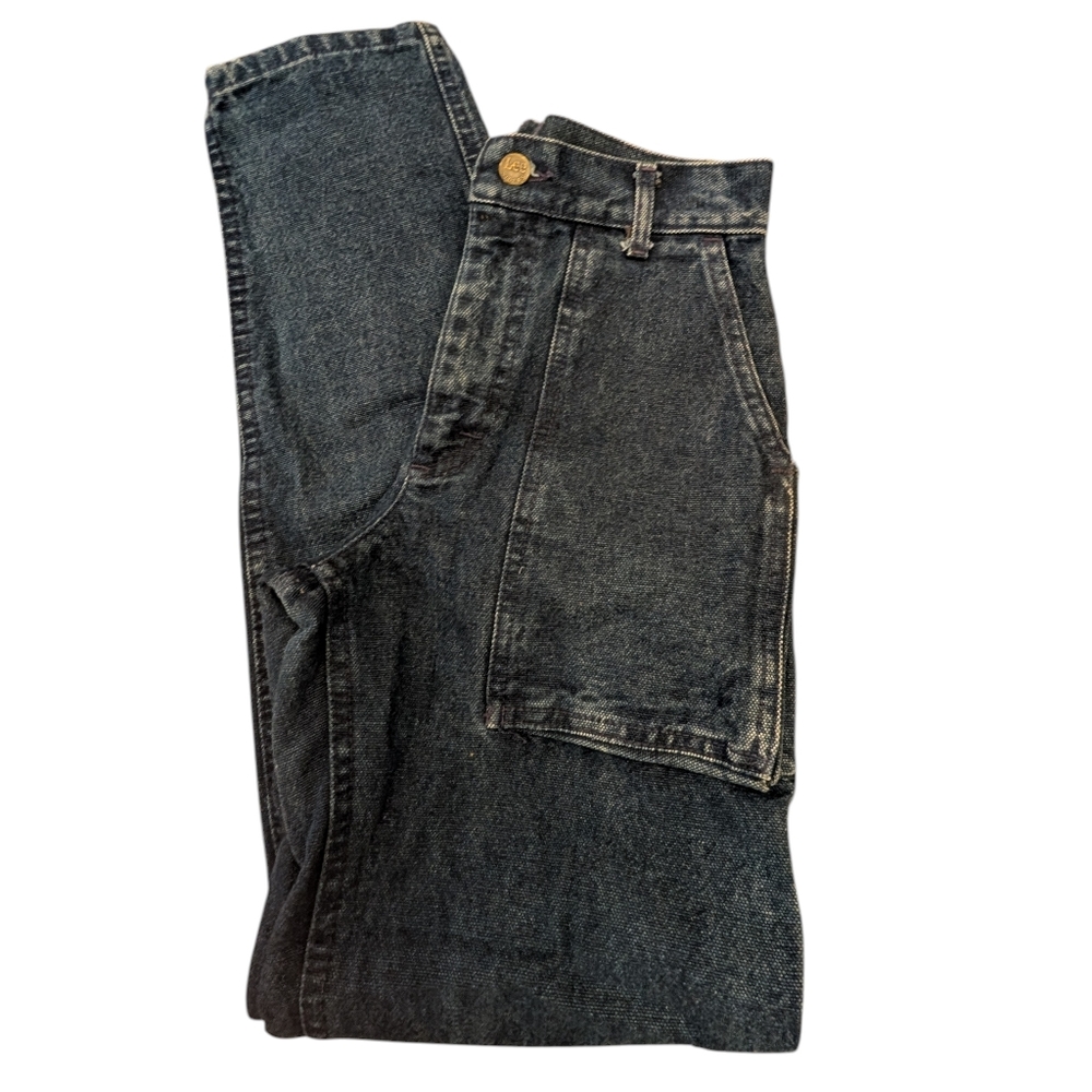 80s Vintage Lee Blue Denim Youth Utility Cargo Stone Wash Jeans 25x30 NWT
